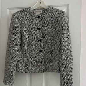 Jones New York Black and White Tweed Collarless Jacket